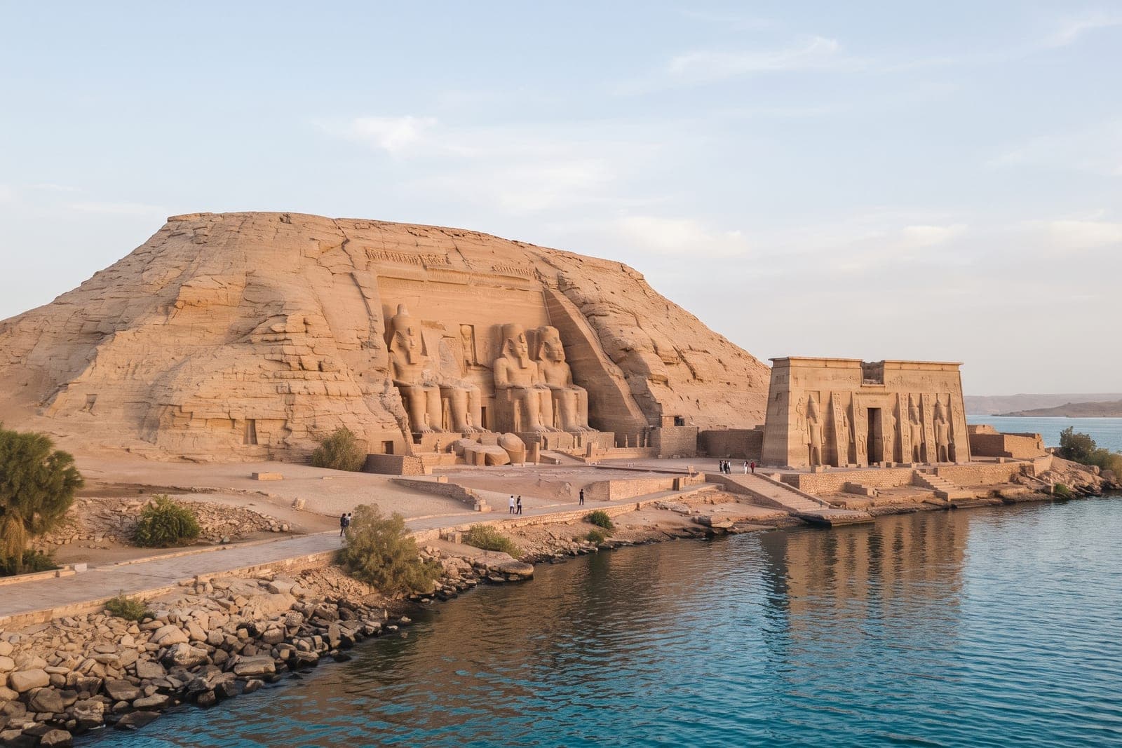 Lever de soleil sur le lac Nasser près d'Abou Simbel