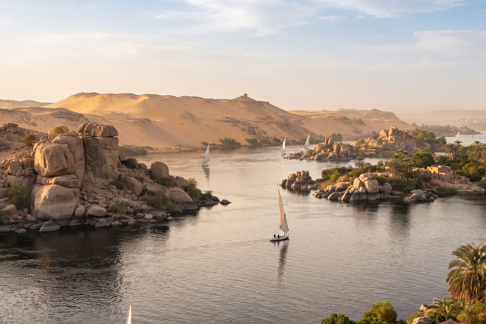 Façade du grand temple d'Abou Simbel au petit matin