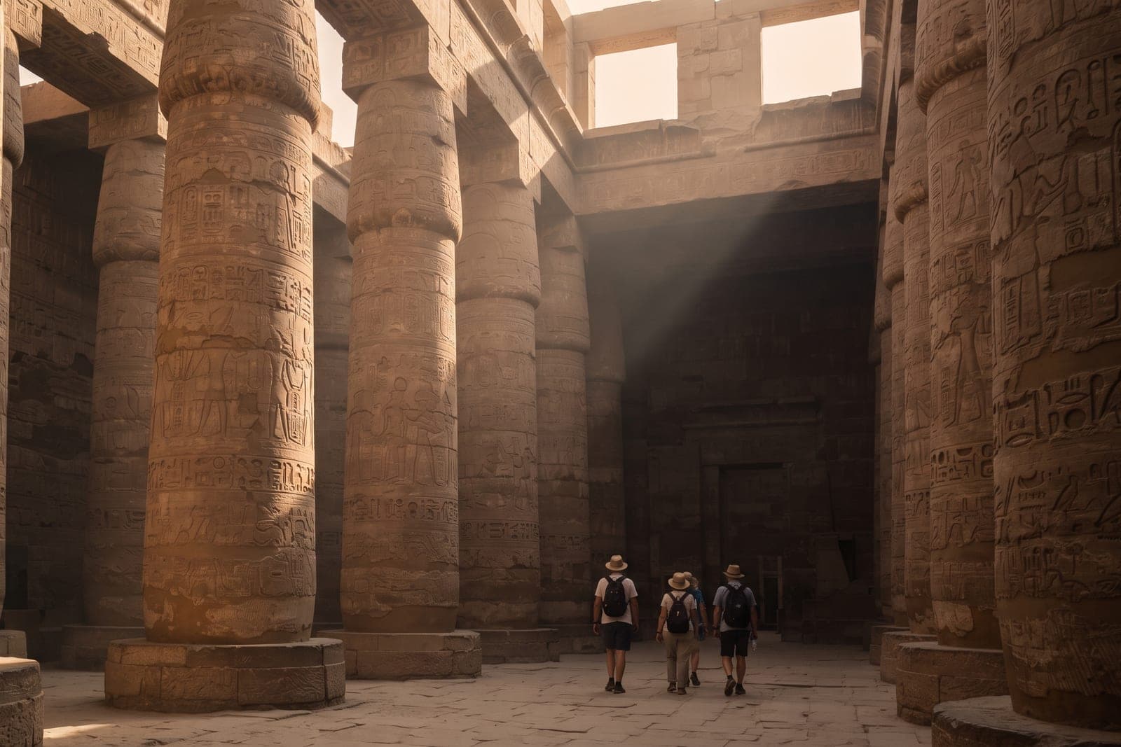 Colonnes géantes de la grande salle hypostyle du temple de Karnak à Louxor
