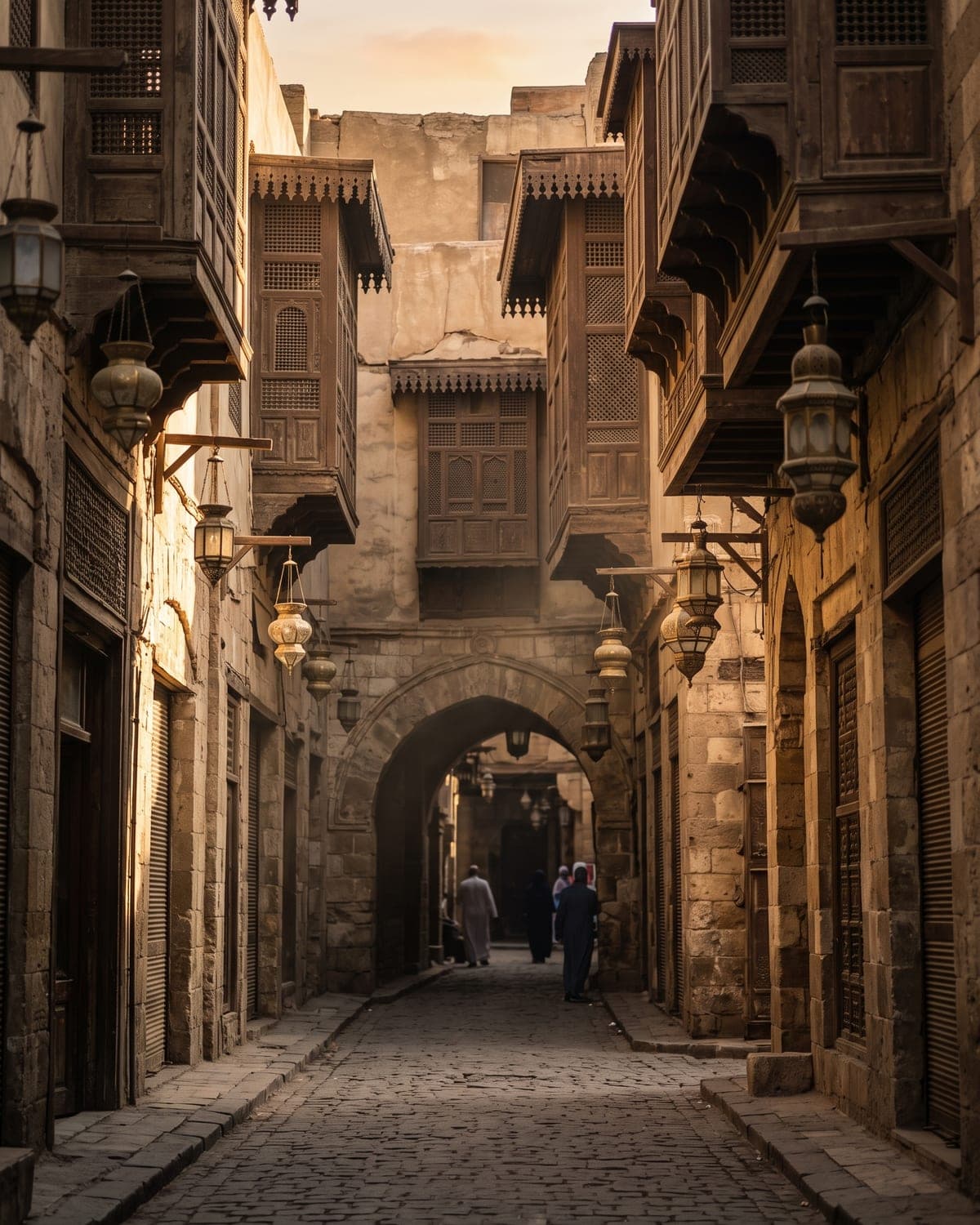 Une ruelle animée et éclairée de lanternes dans le bazar Khan el-Khalili