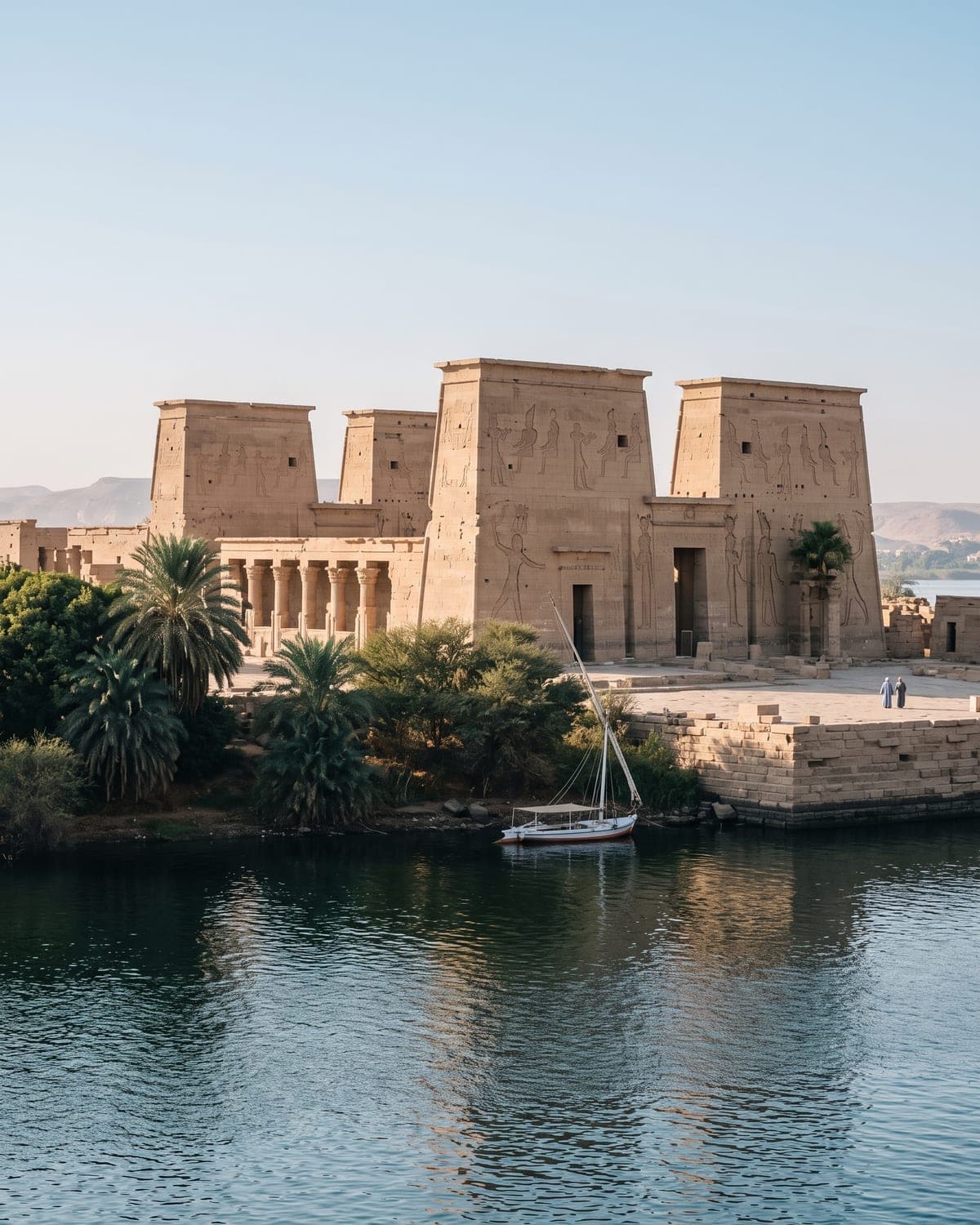 Le temple de Philae sur son île, entouré des eaux du Nil